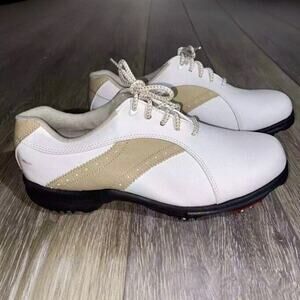FootJoy GreenJoys Women's Golf Shoes Size 8 M White Tan Soft Spikes 48392 EUC